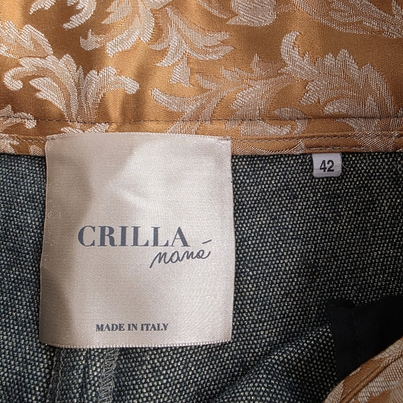 Crilla Naná Italian Ruffled Pants Green W/Gold Thread Wool Italy Size 42 AS-0575 - Picture 5 of 8